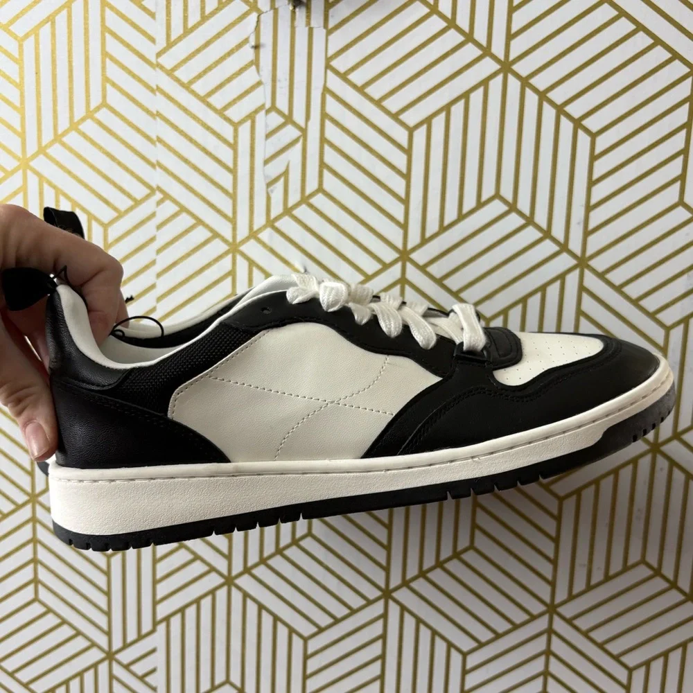 Women's Two-Tone Black and White Leather Sneakers